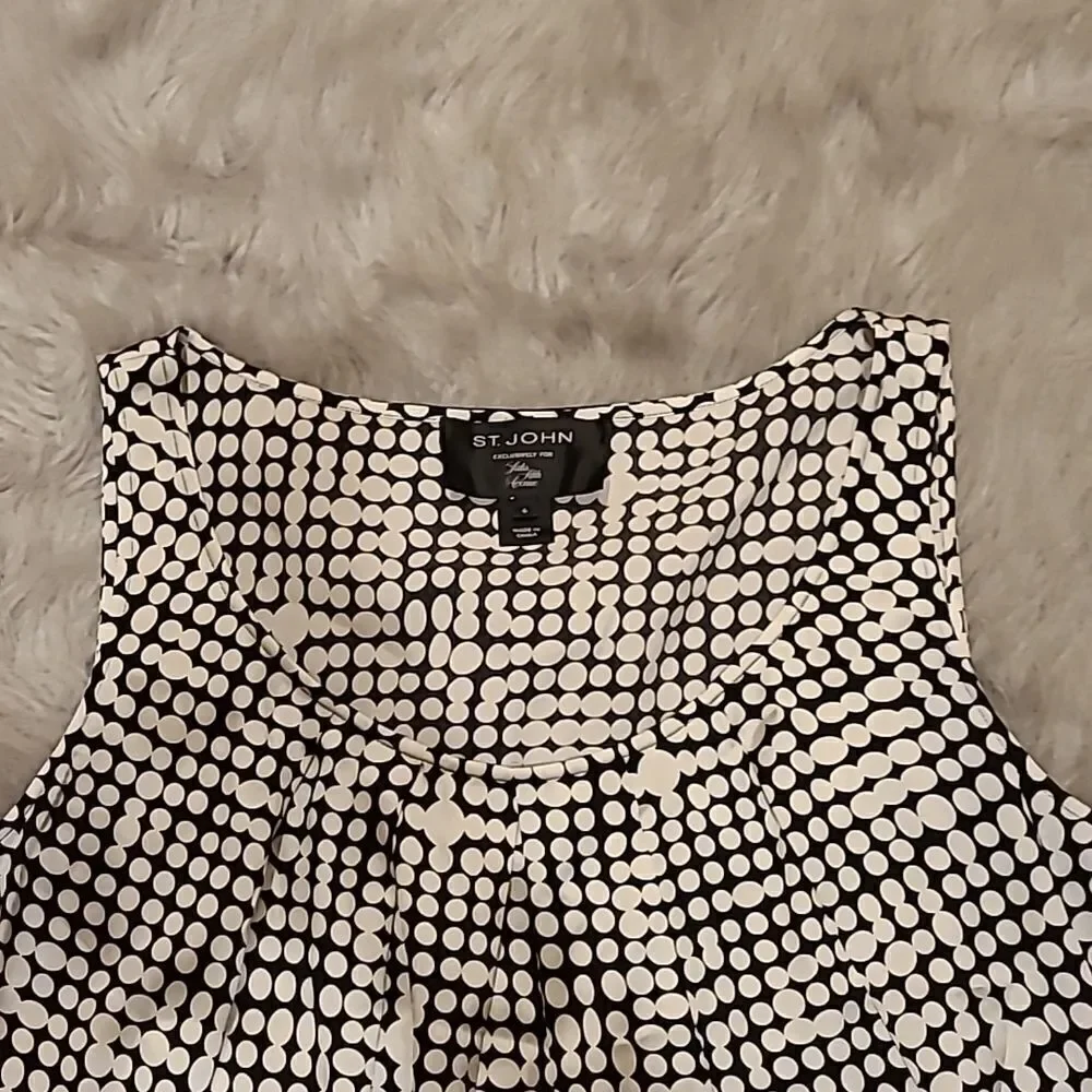St‎ john womens black and white polka dot silk dressy tank top size 6